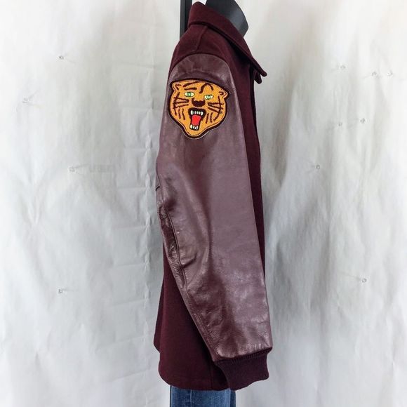 Vtg Varsity Jacket DeLong Maroon 1950s Wool Leather Sleeve Tiger Logo Sz M - Picture 7 of 13